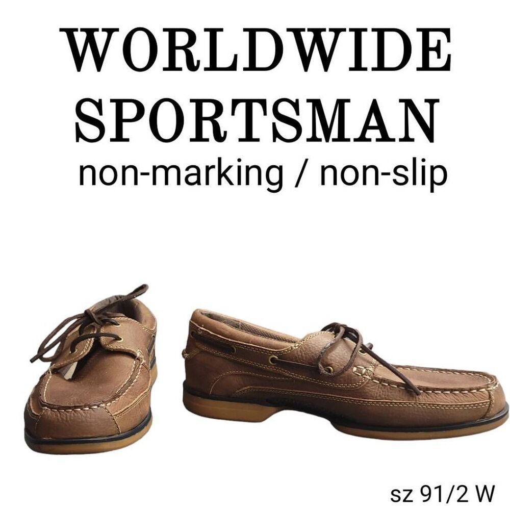 Worldwide Sportsman  Brown Leather Anchor II Boat Shoes Loafers